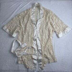 VTG Sophia Morgan Lace Floral Long Sleeve Robe Satin With‎ Belt Women's XL
